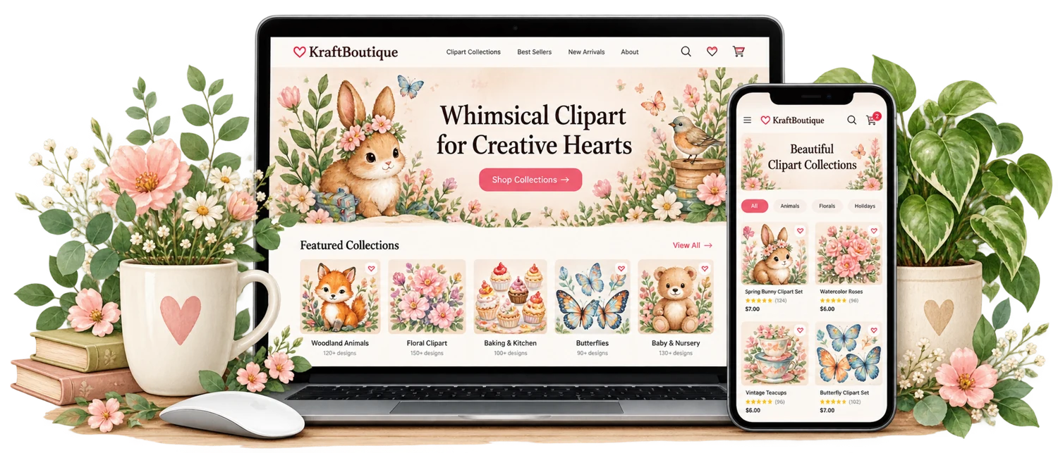 KraftBoutique floral storefront on a laptop and mobile phone