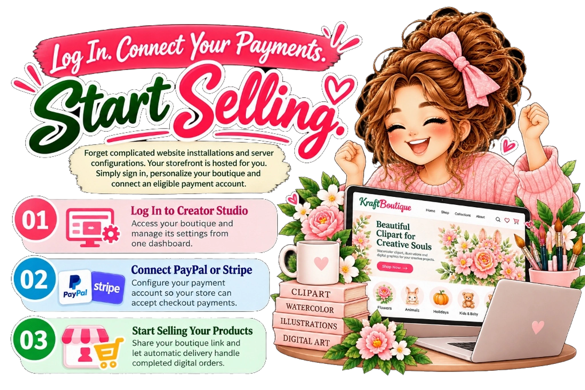 Log In. Connect Your Payments. Start Selling.
