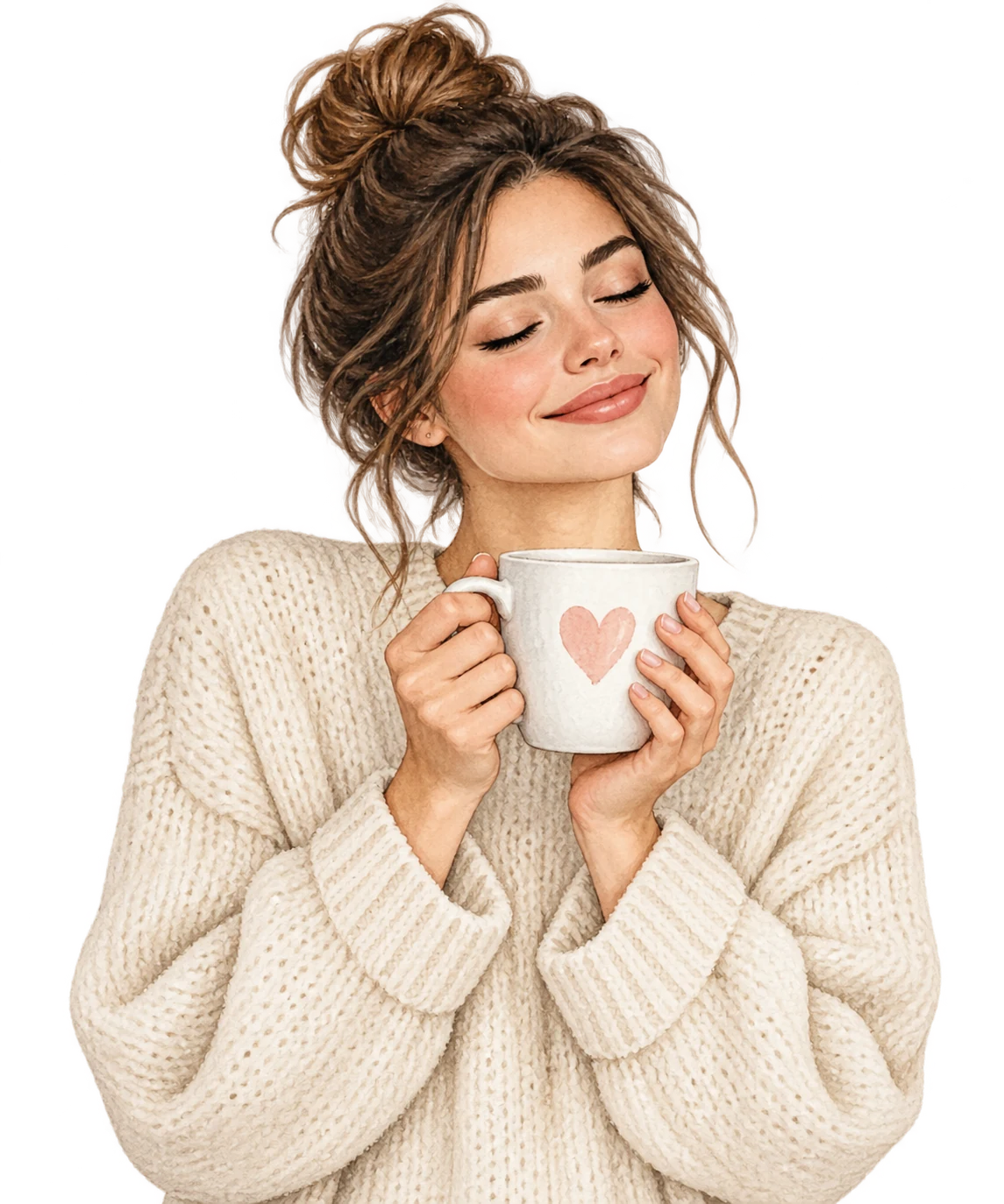 Watercolor creator holding a heart mug